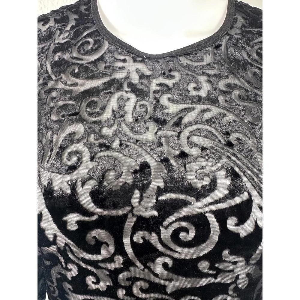 VTG Karen Kane Velvet Burnout Top Sz S Petite Gothic Black Romantic Whimsigoth - Picture 2 of 5